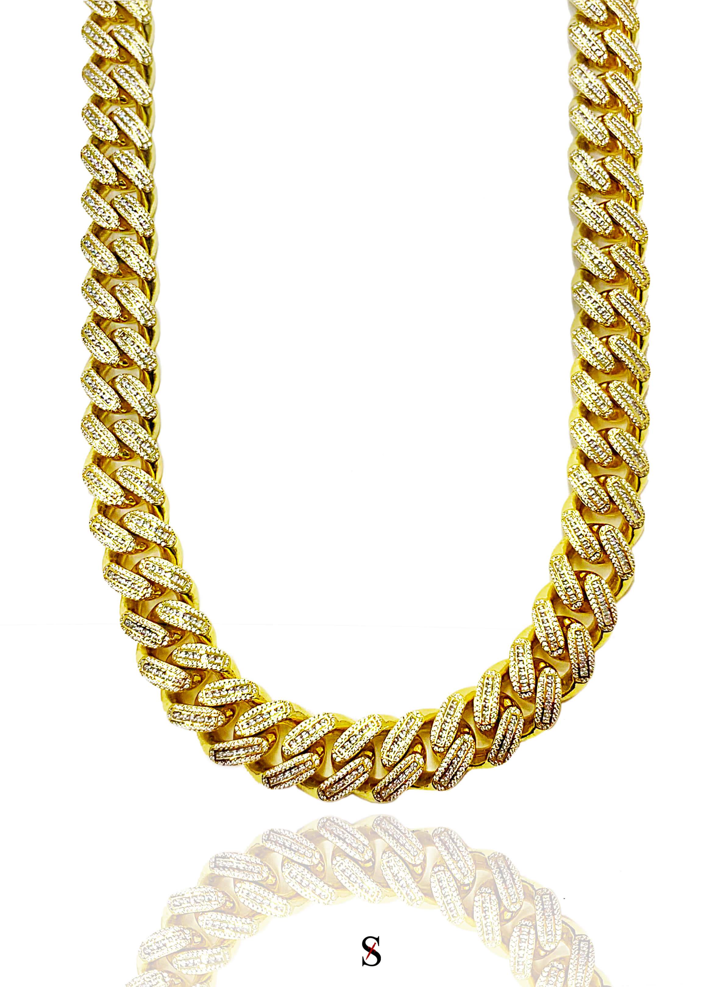 XL Diamond Cuban Link Chain 18 Inches / Stainless Steel Plated in 18kt Gold