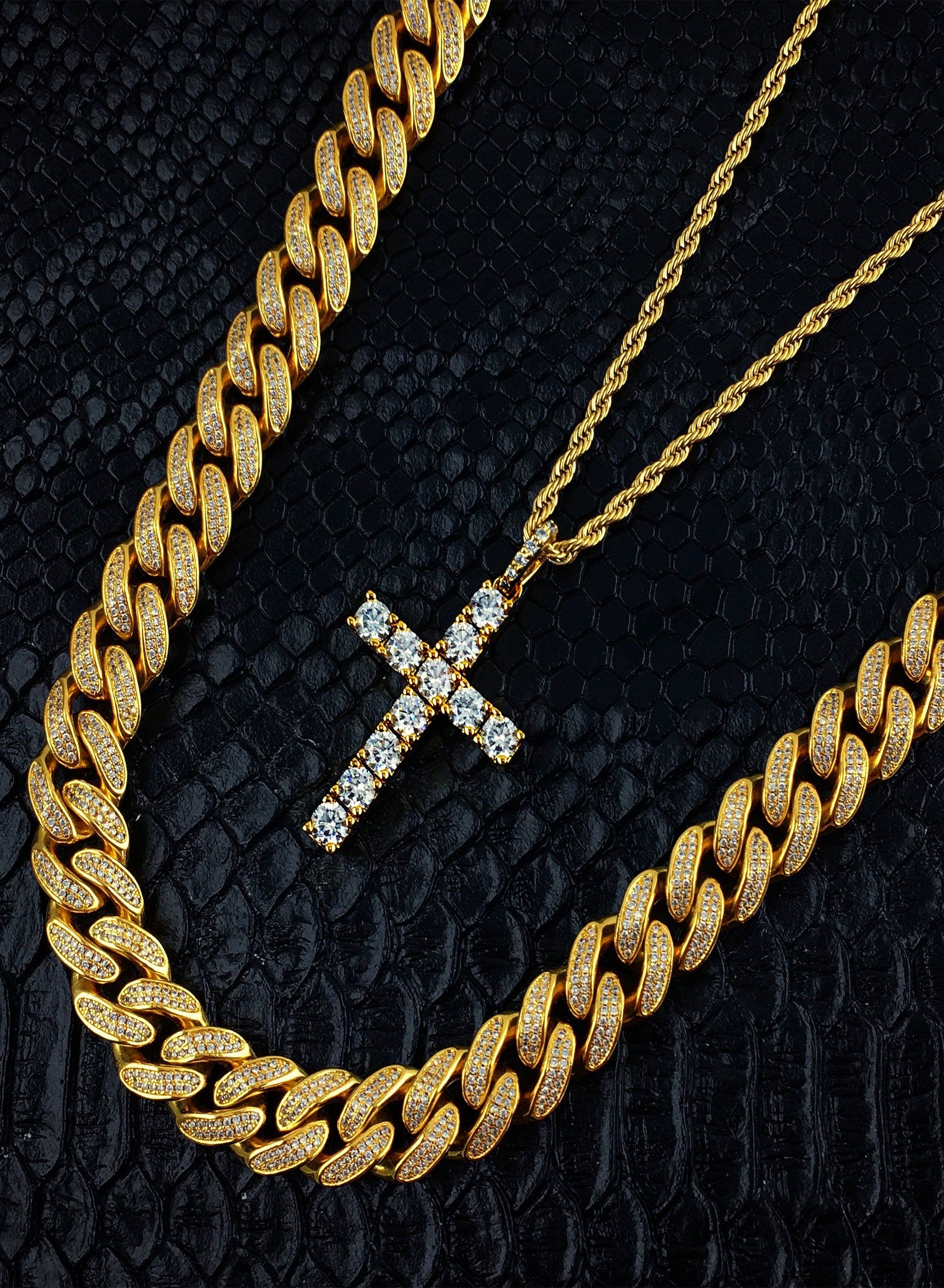 Authentic Gold Chain Cuban 20in 4mm and Diamond Cross